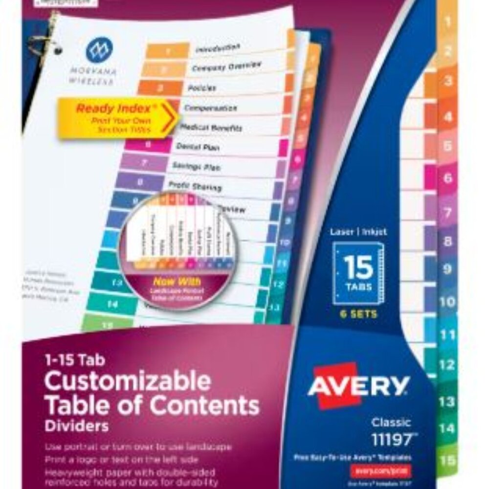 Avery Ready Index 15 Tab Binder Dividers